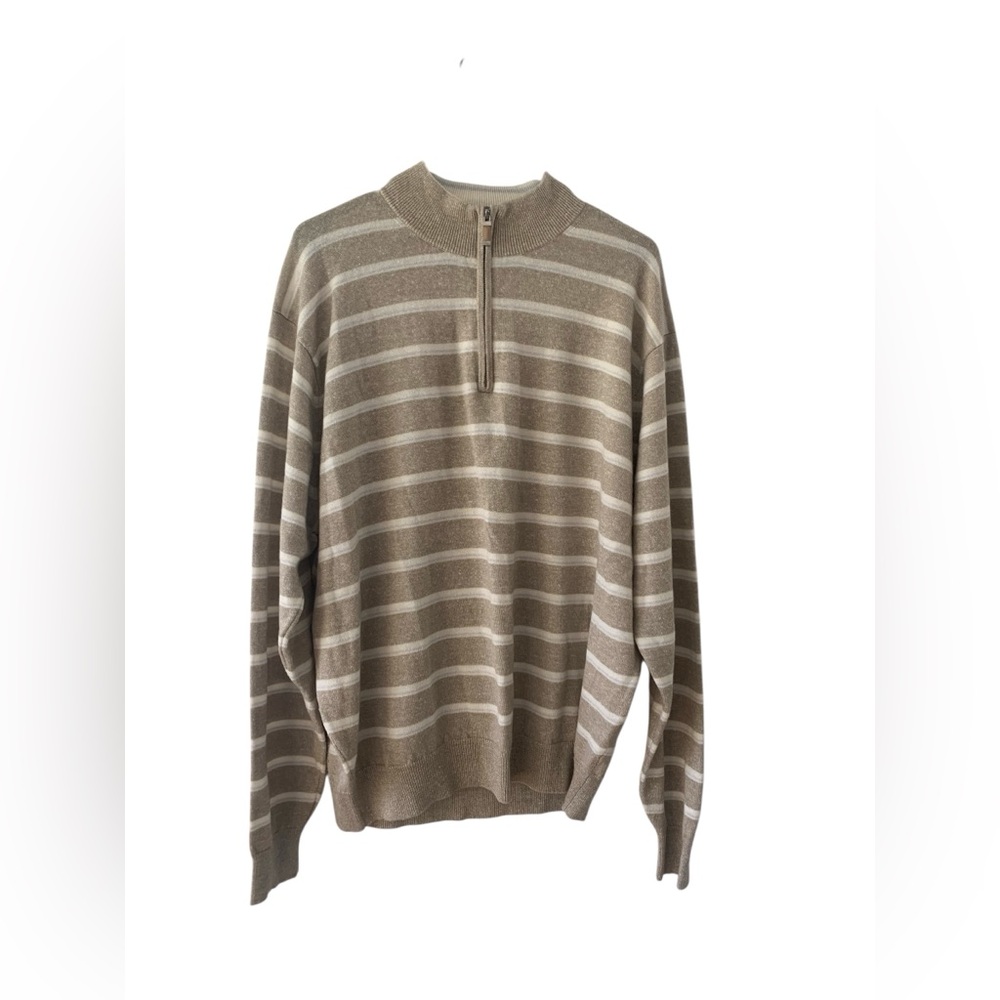 Peter Millar Jaquard 1/4 Zip Pullover White Tan Men Xxl wool‎ cotton blend